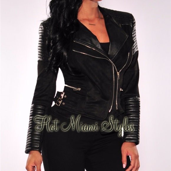 Black Faux Suede Silver Zipper Moto Jacket - Picture 1 of 1
